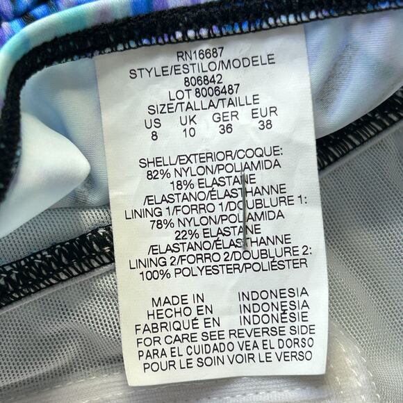 Swim Solutions Leaf It Alone Tiered Fauxkini One-Piece Blue Multi Women 8 - Picture 3 of 9